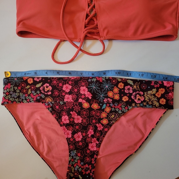 Aerie halter top style two Piece Orange and blue floral Swimsuit Sz Medium - Picture 7 of 14